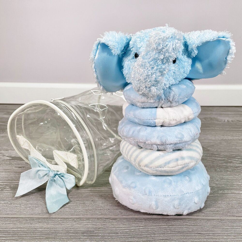 Bearington Baby Collection Peanut the Elephant Plush Stacker Rings + Storage Bag